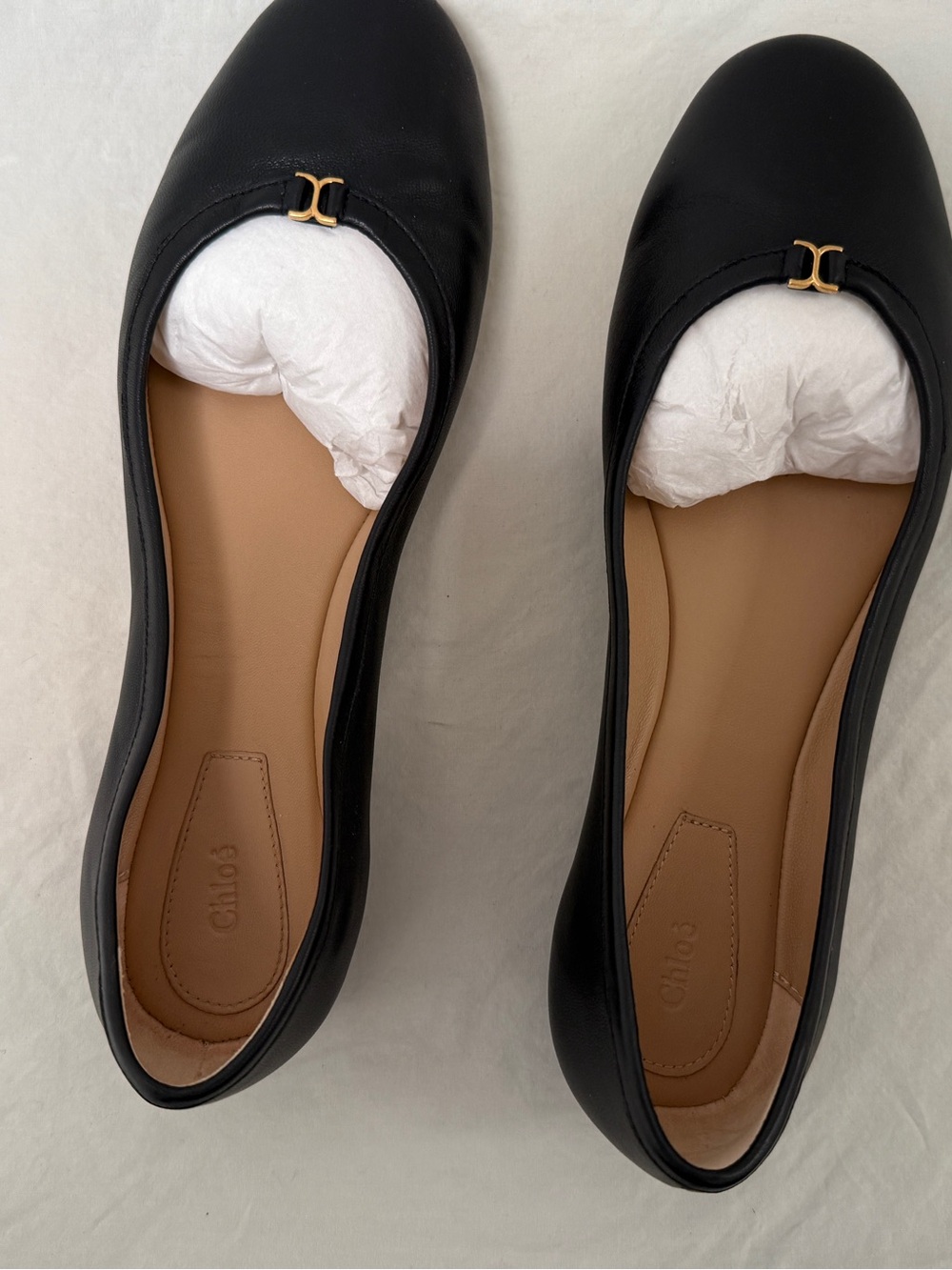Chloé Marcie Round Toe Ballerina Flats Black Leather Size 40 NWT Box Dust Bag - Picture 7 of 14